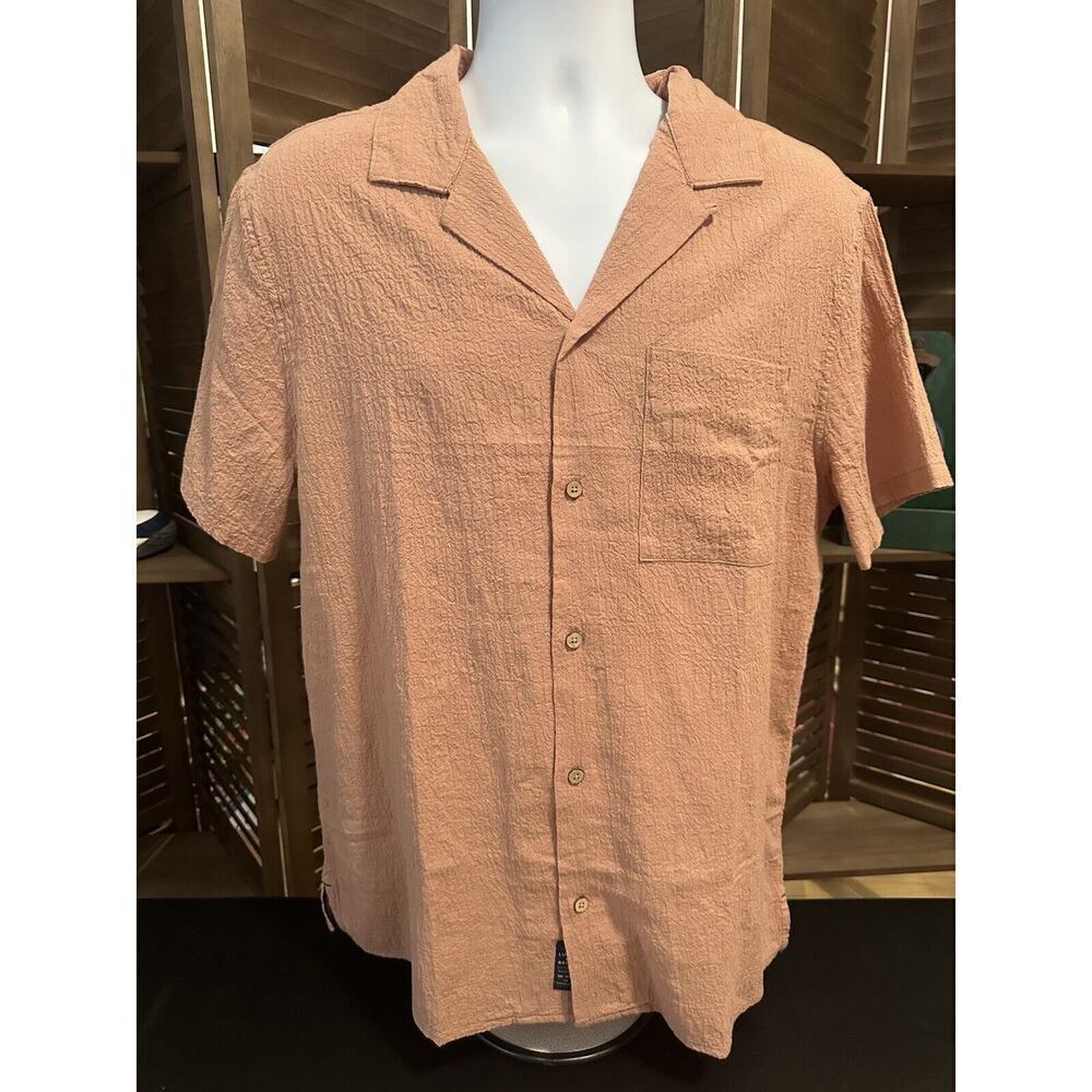 NWT Lucky Brand Men’s Short Sleeve Textured Button Up Sz Medium Orange